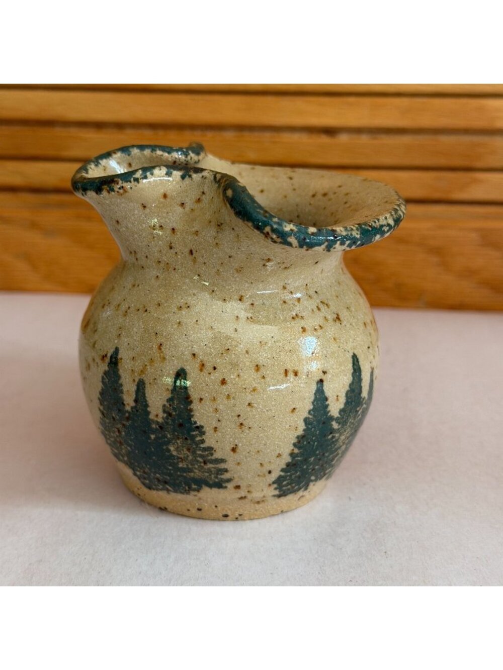Vintage Three Rivers Pottery Winter Pines Myra Trees 1995 Stoneware Creamer 4"
